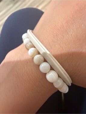 Beaded and Leather Wrap Bracelet in Cream and White - Unbranded
